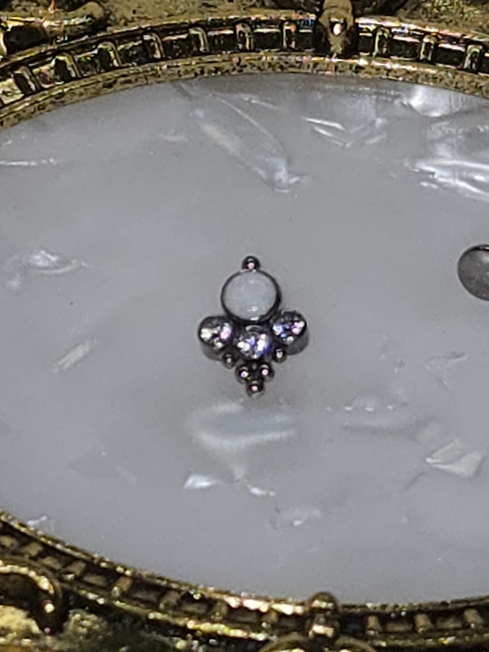 Silver-Tone Opal and CZ Cluster Nose Stud